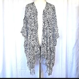 Billabong Black Floral Tropical Beach Hawaiian Boho Summer Kimono Cardigan, OS